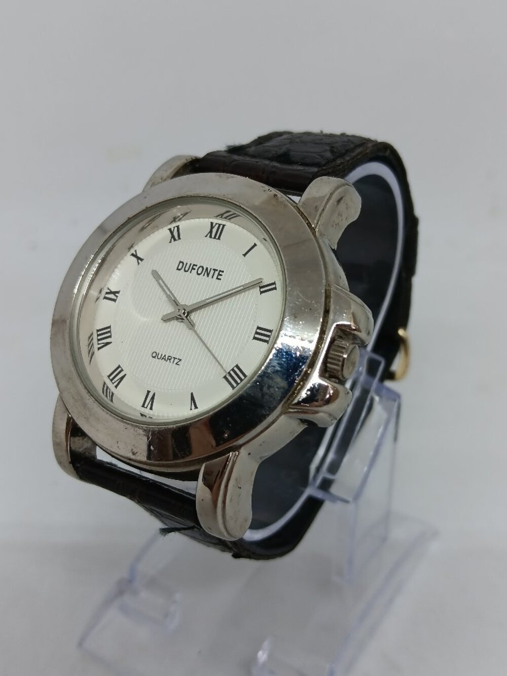 Dufonte 827022BK Men's 39mm Silver Tone Quartz Watch NEW BATTERY